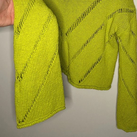 100% Cotton Boho Avocado Green Knit Sweater ⭑ Size M - Picture 8 of 14